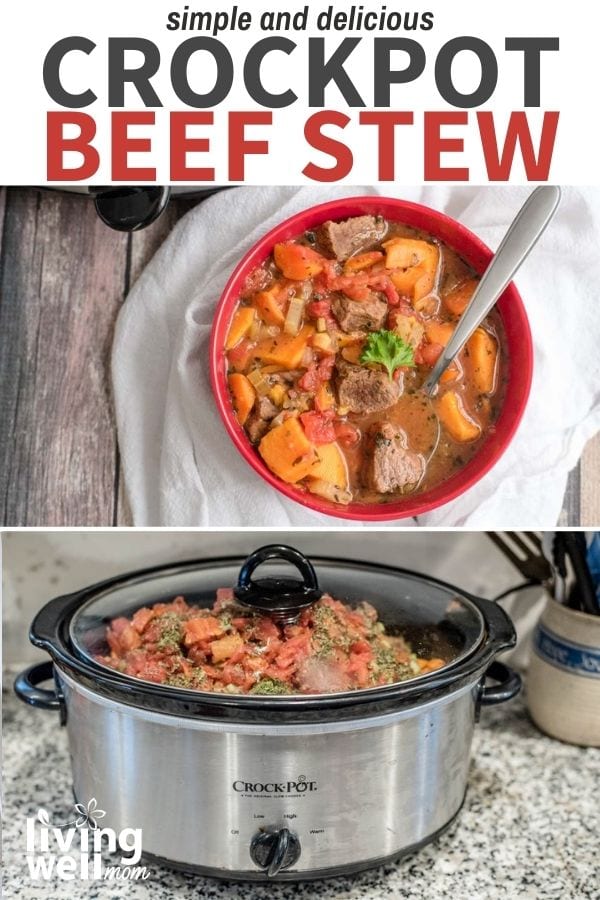 Beef stew cooking in crock pot