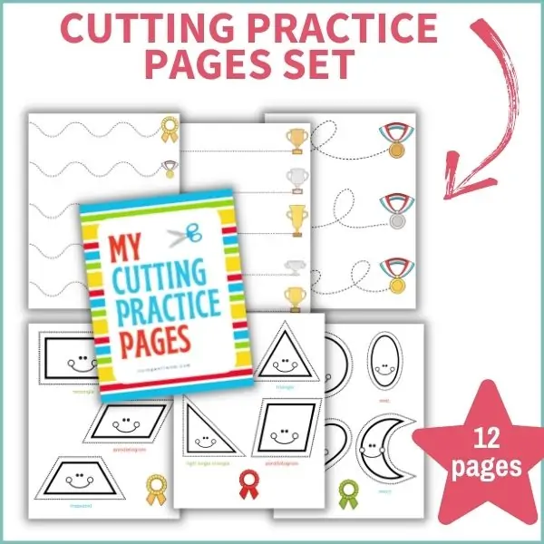 layout of pages included in scissors cutting practice worksheets
