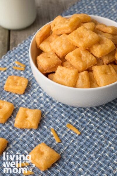 Bowl of homemade cheese crackers (copycat cheez it)