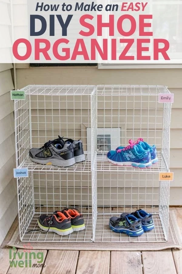 diy kids' shoe rack made with wire crates