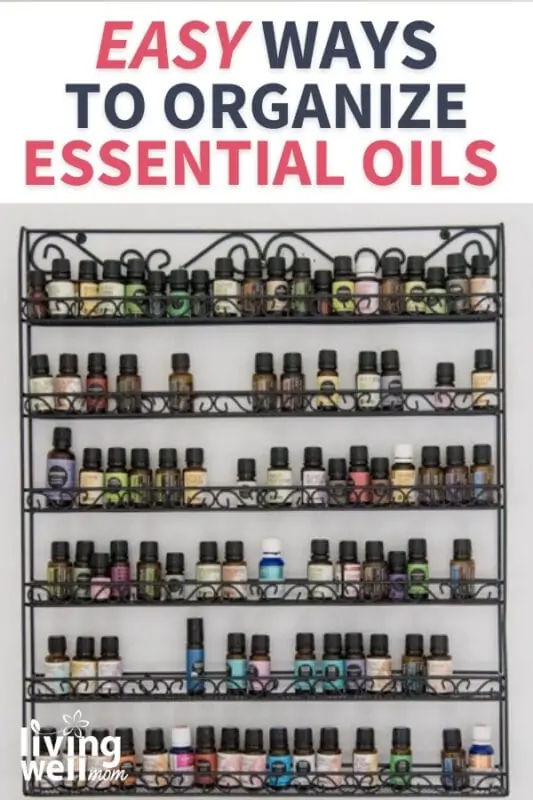 rack of essential oils hanging on a wall