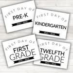 Collage of black and white free printable signs for back to school