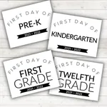 Collage of black and white free printable signs for back to school