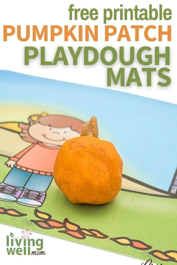 Free printable fall playdough mat with orange playdough pumpkin on it