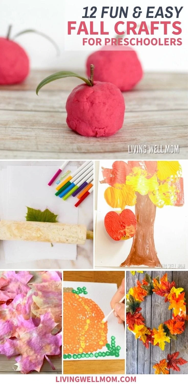 collage of easy crafts for kids using red play dough, paint, and tissue paper