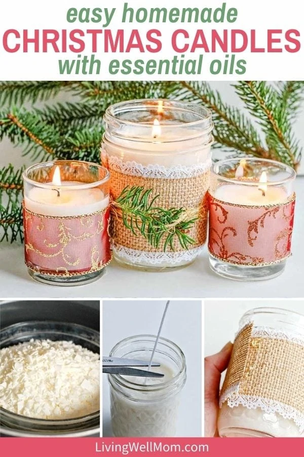 collage of images showing the process of making Christmas candles