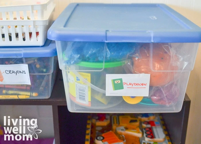 a bin to store playdough for kids 