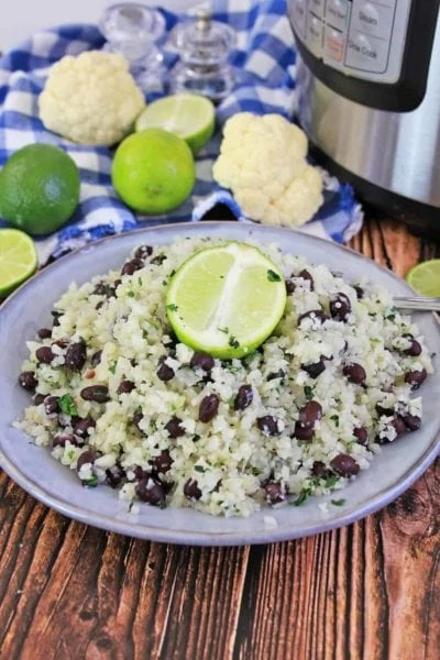 cauliflower rice with lime on a plate