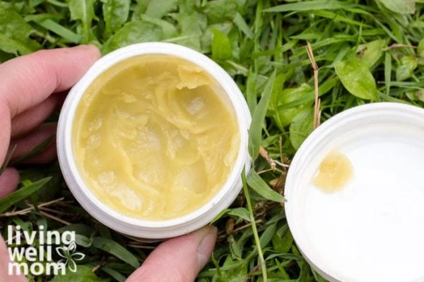 Open container of natural balm for eczema 