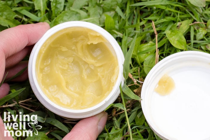 Open container of natural balm for eczema 