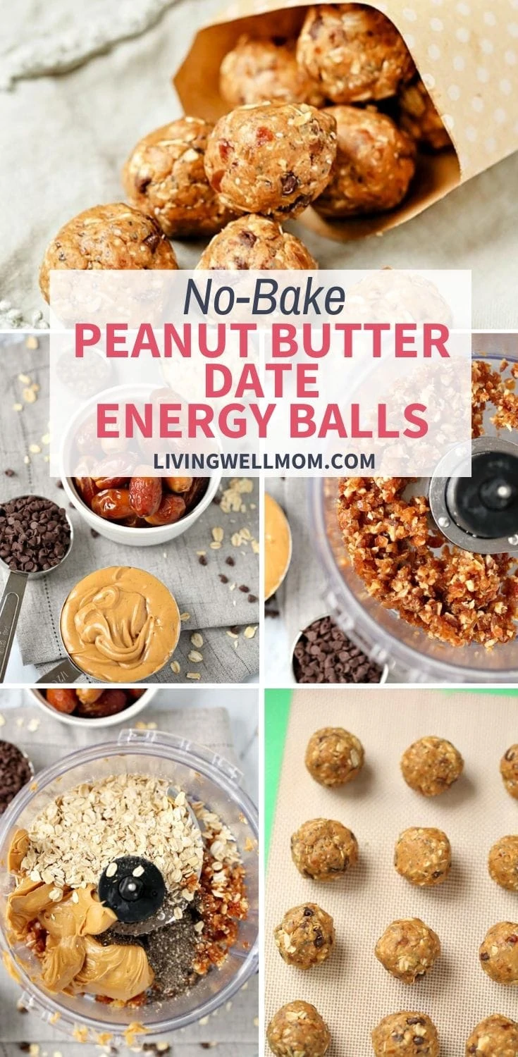 collection of photos for no-bake peanut butter date energy balls