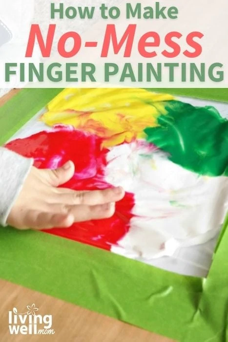 Pinterest image for how to make no-mess finger painting. 