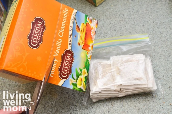 Honey vanilla chamomile tea bag organization