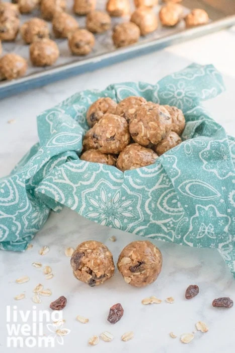 Container filled with 5 minute peanut butter protein balls