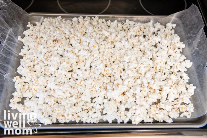 parchment paper lined with popcorn