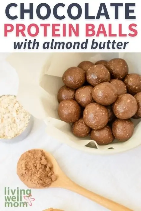 Pinterest image for chocolate protein balls with almond butter
