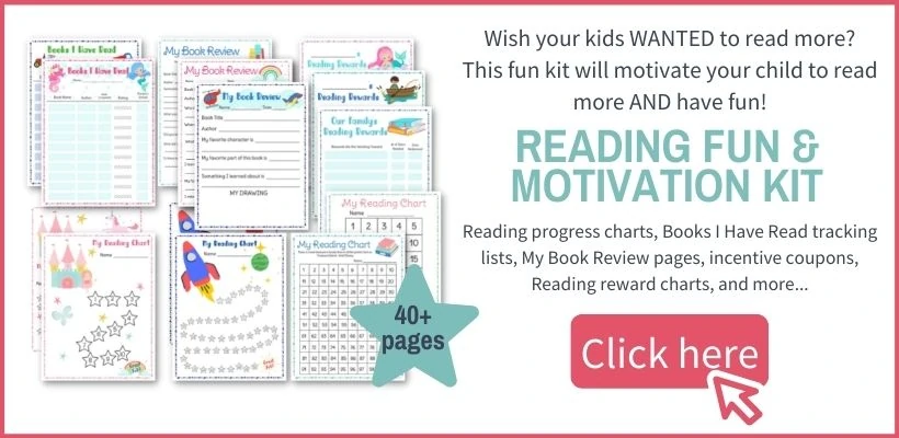 layout of pages included in reading fun motivation kit for kids and families