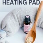 gray sock with lavender essential oil and rice on brown spoon - diy heating pad