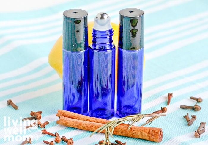 3 glass roller balls filled with immune-boosting essential oils