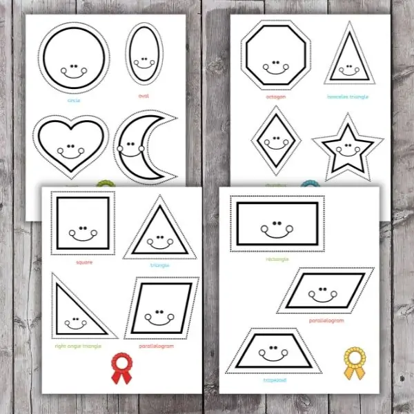 layout of shape cutting practice pages for preschoolers - printables