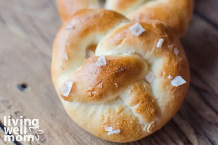 DIY soft baked pretzels topped with salt. 