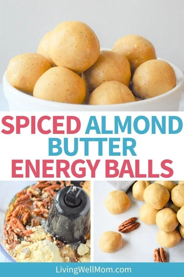 collage of photos of spice almond butter energy balls in process