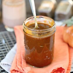 pumpkin spice syrup with a spoon
